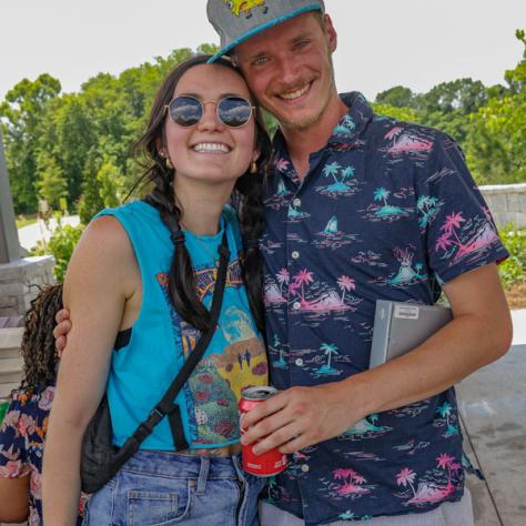 Two people posing together. 