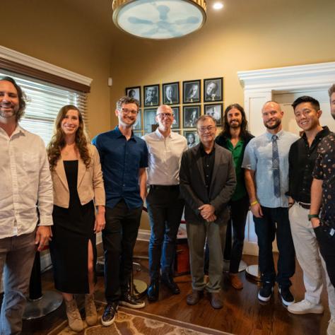 Honorees (L-R) Andrew Trost, Adam Carboni, Jessica Hershatter, Matthew Halla, Dominic Bartolone, Dylan Trivette, Allen Ho, and Nick Mahar with ECA Co-Chair Steven Poster, ASC (middle).