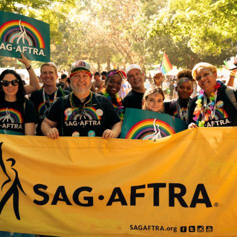 Photo of SAG AFTRA paradegoers. 