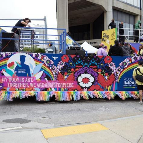 Pride float at parade. 