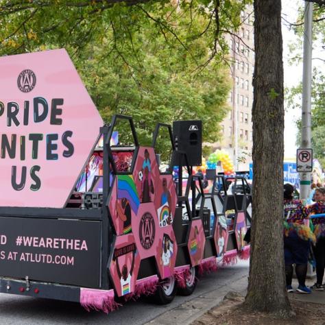 Pride float at parade.