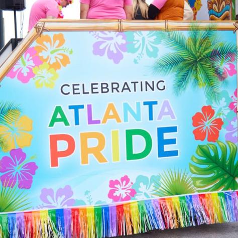 Pride float at parade.