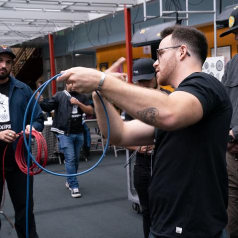 Man working with cable.