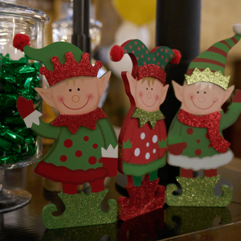 Three elf Christmas decorations. 