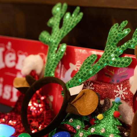 Christmas decorations on a table. 