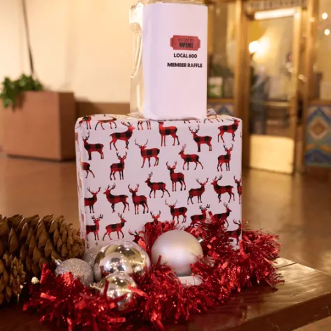 Gifts sitting on a table. 