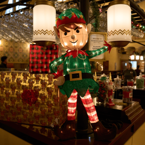 Angry elf decoration on the bar. 