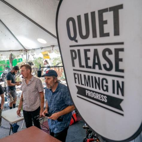 Quiet Please sign hanging in tent. 