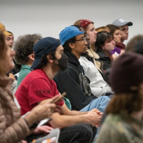 Audience watching presentation. 