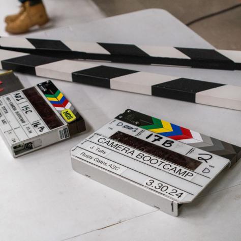 Clapperboards on a table. 