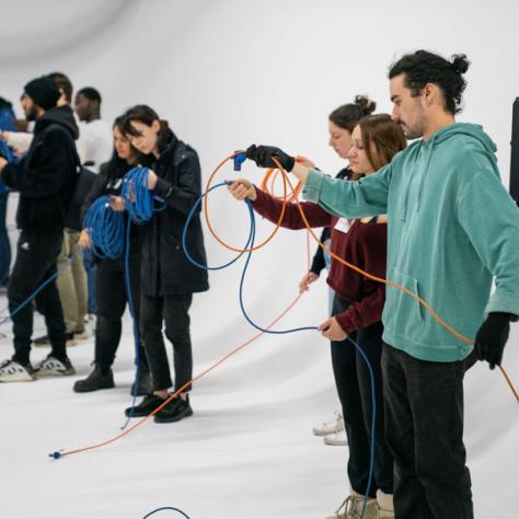 People working with cables. 