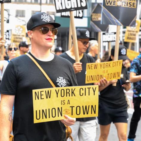 People marching with signs.