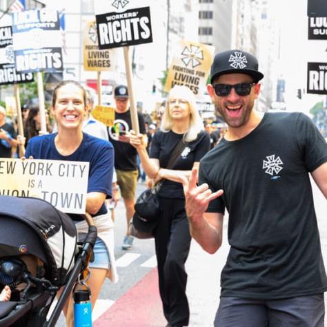 People marching with signs.