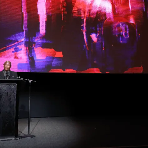 National President Baird Steptoe takes to the stage at the Television Academy.