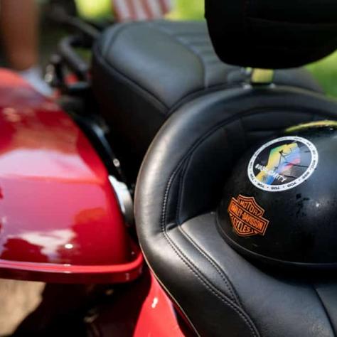 Photo of motorcycle and helmet. 