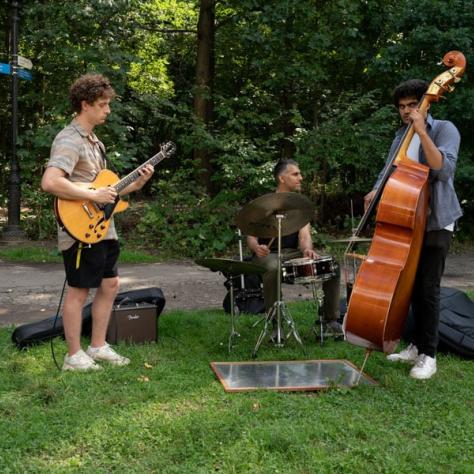 Band playing outside. 