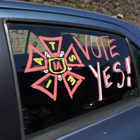 Vote Yes drawing on car window.