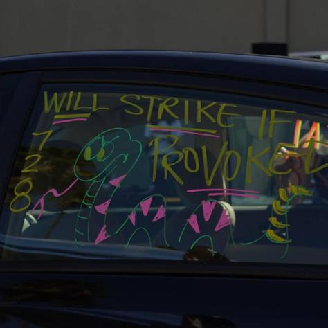 Car window sign of solidarity. 