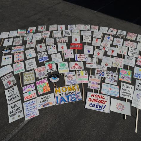 Signs displayed on the ground. 