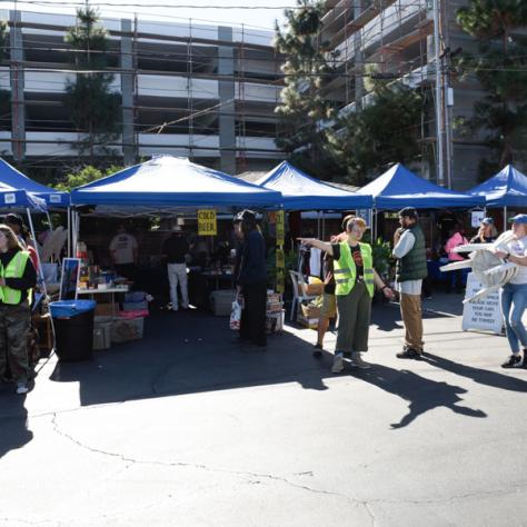 People shopping at yard sale.