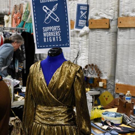 Gold dress on mannequin. 