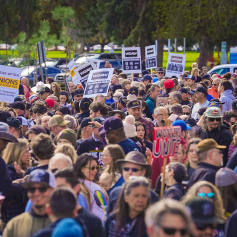 Large crowd of people at rally. 