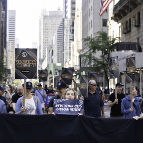 People marching in a parade. 