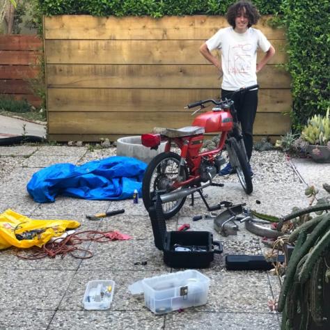 “In the past, when we had time between my jobs and Dylan’s school schedule, we’d travel, so being homebound has been challenging. Never a lack of projects in our house...quarantine has inspired Dylan to find a ‘79 moped on Craigslist that he’s been rebuilding from the ground up.”