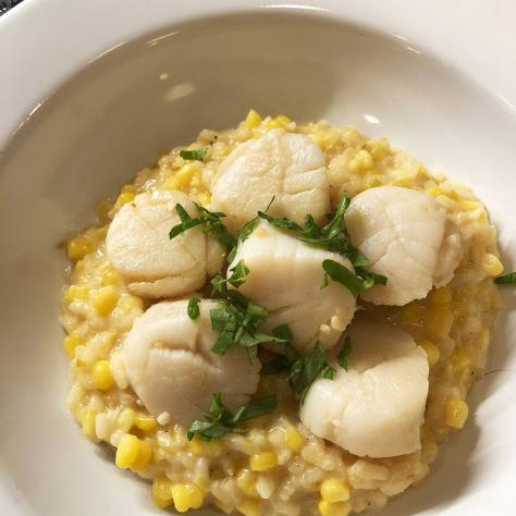 May: Of course, cooking dinner each night has been a major event. Sauteed scallops with fresh corn risotto was a big hit.