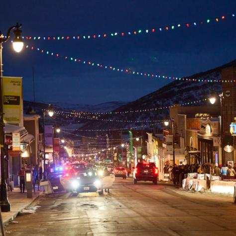 Street view of festival at night. 