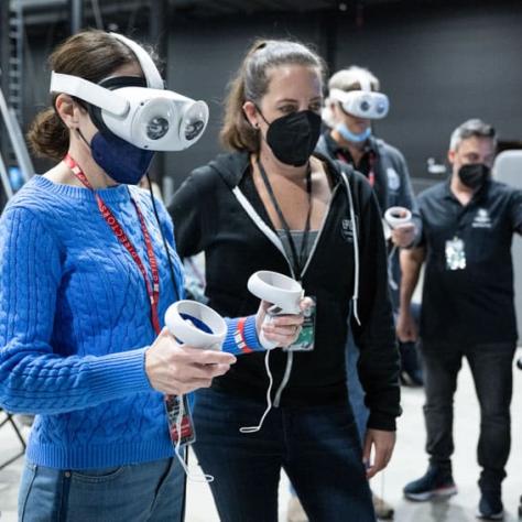 People wearing VR sets. 