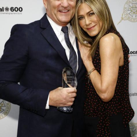 Stephen Huvane, Slate PR, recipient of the Les Mason Award for Career Achievement, with Jennifer Aniston