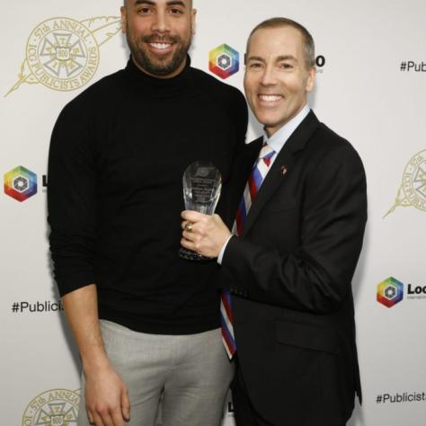 Presenter Charles McKinnies with Nelson Aspen, recipient of the International Media Award